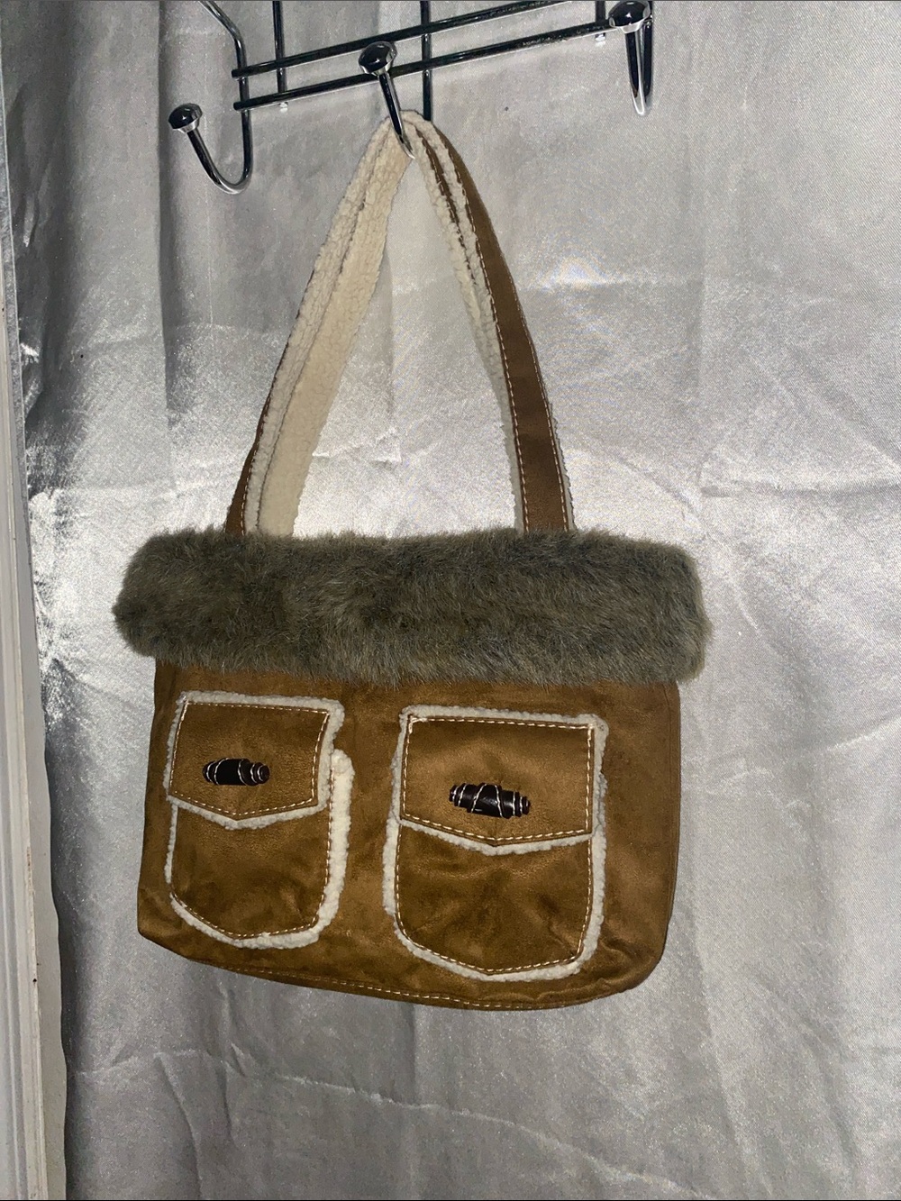 Y2K Bath & Body Works Brown Faux-Shearling Pocket Shoulder Bag